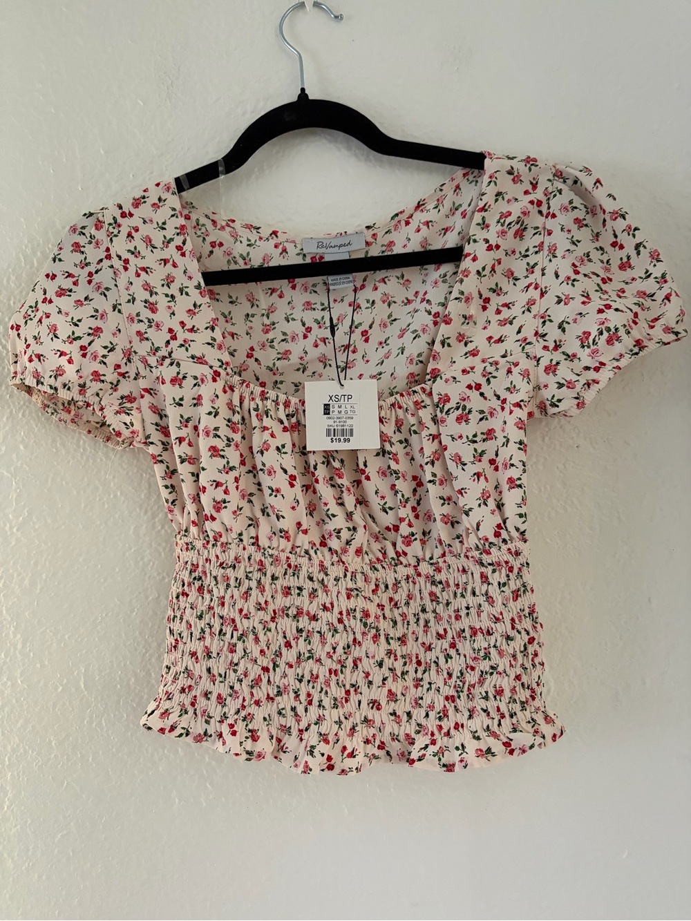 Riller & Fount Cream Top with Red Floral Print